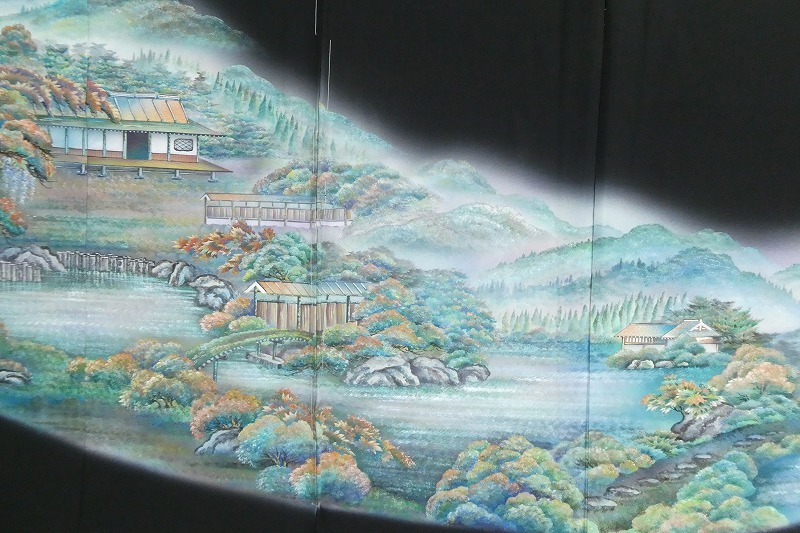 2307A-2293○関着/黒留袖/2点/作家物・含/風景模様/リメイク・材料等に