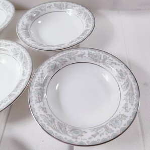 ST6] NORITAKE CHINA 小皿 ６枚 セット 銀縁 BELMONT USデザイン 花柄 陶器 皿 食器 ノリタケ 白 水色 グレーの画像5