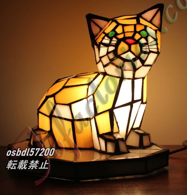 良い品質☆ 猫 ステンドグラス テーブル ライト ランプ 卓上 間接 照明