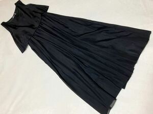  no sleeve One-piece flair maxi height long One-piece chiffon waist rubber A line beautiful Silhouette dress black 