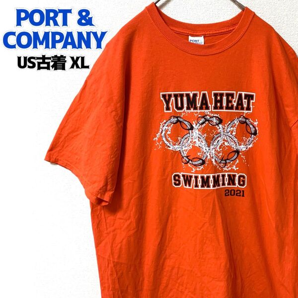 US古着 PORT&COMPANY 半袖Tシャツ アリゾナ スイミング プリント ゆるだぼ XL ヴィンテージ