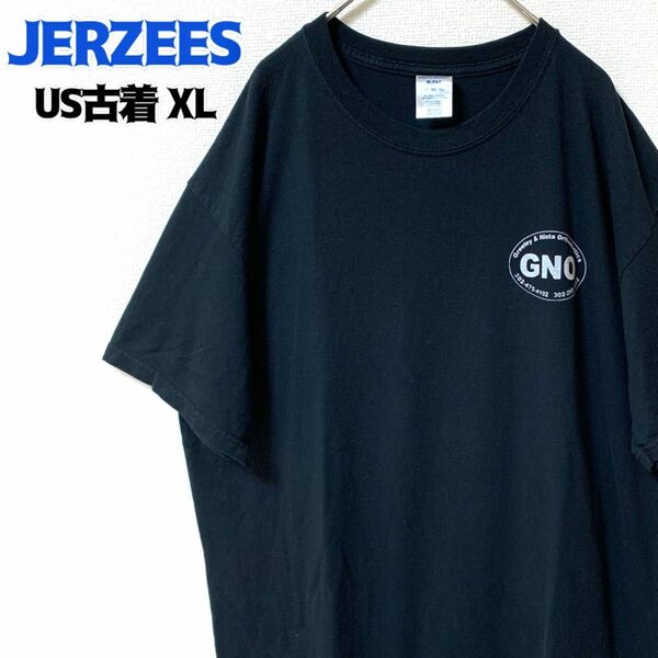 US古着 JERZEES ジャージーズ 半袖Tシャツ 企業 プリント ゆるだぼ ブラック ヴィンテージ