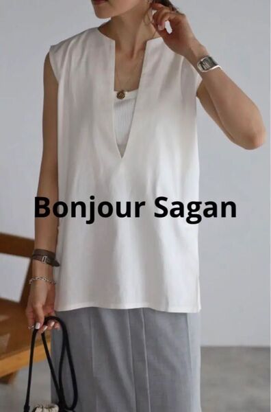 新品未使用 Bonjour Sagan スキッパーノースリブラウス white