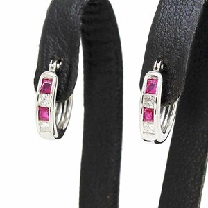 新品仕上げ済【ピアス】プラチナ(Pt900) ダイヤモンド(0.12ct×2) ルビー 3.4g