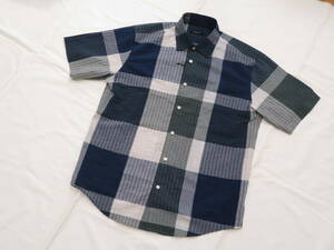 ブラックレーベル クレストブリッジ 高級半袖チェックシャツ M　24,200円 青・グリーン系