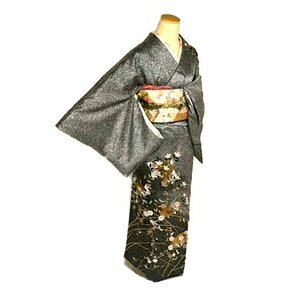 訪問着 中古 最高級 新品同様 光沢 たたき染め 暈染め 金彩 本金箔 地紙 菊 橘 花尽くし 身丈158.5ｃｍ 裄丈65.5ｃｍ T3072