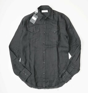 AGLINI ◆ リネン ウエスタンシャツ 黒 サイズ38 (下げ札付き) 長袖 シアーシャツ イタリア製 アリーニ ◆K2D