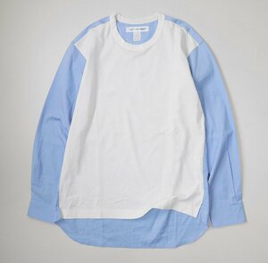 COMME des GARCONS SHIRT ◆ シャツドッキング カットソー ホワイト×ブルー S 長袖 Tシャツ コムデギャルソンシャツ ◆XE12