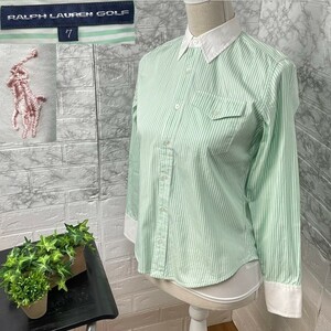 RALPH LAUREN GOLF ラルフローレンゴルフ レディース 7 S程度 長袖シャツ ストライプ 緑/白 綿100％ カジュアル