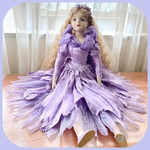 若月まり子 70cm ビスクドール 創作人形 菫色のドレスのお人形 ポーセリン 陶器 大型 希少