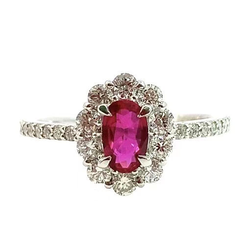 18782 非加熱 ピジョンブラッド ルビー 0.55ct ダイヤモンド 0.53ct デザイン リング プラチナ Pt900 12号 3.04g AIGS鑑定