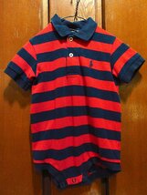 RALPH LAURENキッズボーダーポロシャツロンパース赤×紺size M(6-12m)●230816c3-k-all ラルフローレン子供服半袖シャツ古着ベビー_画像1