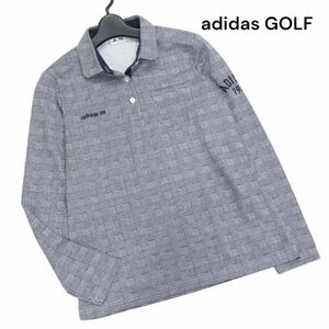 adidas GOLF アディダス ゴルフ 通年 ロゴ刺繍♪ グレンチェック柄 長袖 ポロシャツ Sz.L/G　レディース ネイビー　K3T00222_8#C