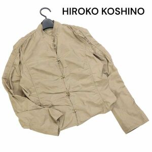 HIROKO KOSHINO ヒロココシノ 通年 立体 ギャザー デザイン♪ 長袖 ストライプ シャツ ジャケット Sz.11　レディース 日本製　K3T00237_8#F