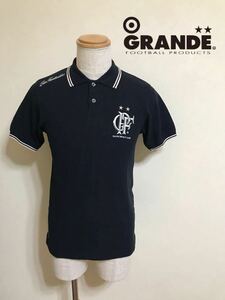 【良品】 GRANDE グランデ フットボール 鹿の子 ポロシャツ トップス サイズS 半袖 ブラック 刺繍 ロゴ 黒