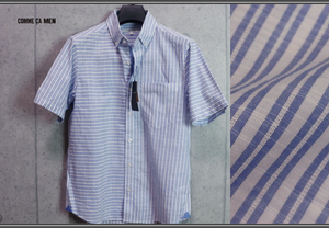  new goods Comme Ca men spring summer panama ma stripe short sleeves shirt S navy blue white regular price 1.2 ten thousand jpy /COMME CA MEN2