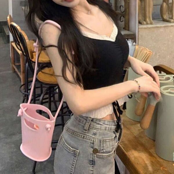 【SHEIN】コントラスト トリム ドローストリングフロント キャミトップ