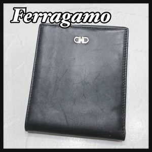 *Ferragamo* Ferragamo складывать кошелек двойной бумажник . inserting черный чёрный кожа натуральная кожа gun chi-ni простой мужской мужчина джентльмен бесплатная доставка 