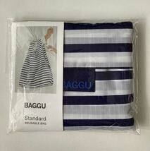 BAGGU エコバッグ　スタンダードサイズ　ボーダー　ホワイト×ネイビー　おしゃれ　バグー　バグゥ　シンプル　人気　紺色　白　サブバッグ_画像1