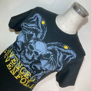 B376美品!■AVENGED SEVENFOLDアベンジドセブンフォールド★黒/00s★ヘヴィメタルバンドTシャツ■