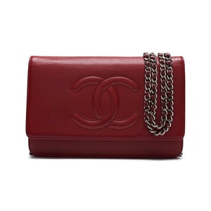 CHANEL シャネル ココマーク チェーンウォレット キャビアスキン 赤（シルバー金具） レディースウォレット 折財布 レディース財布