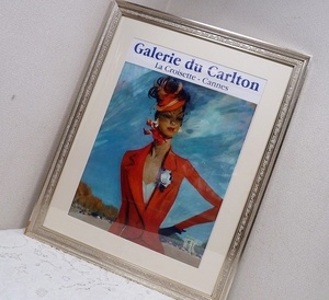 (☆BM)額入り/アート LA CROISETTE Cannes/ジャン ガブリエル ドメルグ 印刷画 縦84×横幅66.5㎝ ポスター フレーム入り 女性 貴婦人 