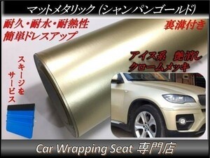 カーラッピングシート マットメタリック シャンパンゴールド 縦x横 152cmx500cm スキージ付き SHJ11 アイス系 外装 内装 耐熱 耐水 DIY