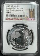 【MS69】 2023 イギリス ブリタニア チャールズ3世 アーリーリリース 2ポンド 1オンス 銀貨 NGC アンティークコイン モダン_画像3