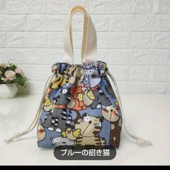 巾着型トートバッグ 猫柄2種類セット