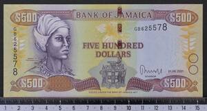 外国紙幣 ジャマイカ 2021年 未使用 500ドル