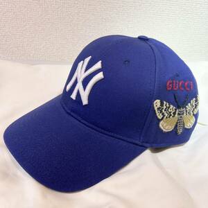 新品 GUCCI ヤンキース キャップ ロイヤルブルー バタフライ 正規品 グッチ yankees cap