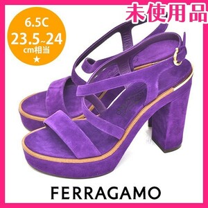 新品未使用品 サルヴァトーレフェラガモ Salvatore Ferragamo ガンチーニ ベルト サンダル パープル 紫 6.5C(約23.5-24cm) sh23-0489