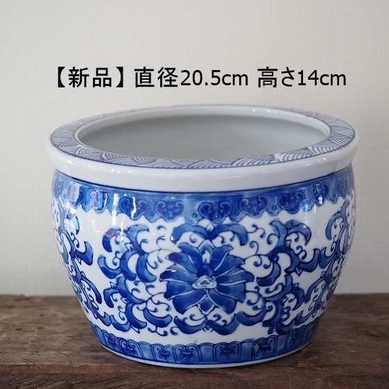 金魚鉢 洋蓮 メダカ鉢 めだか鉢 8インチ 魚缶 ビオトープ 陶器 染付