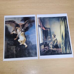 フェルメール　ポストカード　2枚セット　ガニュメデスの誘拐、窓辺で手紙を読む若い女