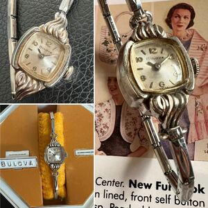  operation goods BULOVA Vintage wristwatch lady's 40s jewelry 50s list watch Britain antique hand winding clock gold bracele 10K Gold parts 