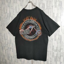 アメリカ USA バイカーズTシャツ 両面プリント バイク柄 チョッパー ファイアパターン 半袖 プリントTシャツ ゆったり ブラック レトロ_画像6