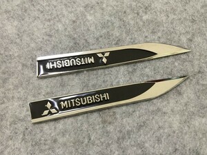 * Mitsubishi MITSUBISHI* black * metal sticker emblem decal 2 pieces set 3D solid car equipment ornament both sides tape . installation easy 