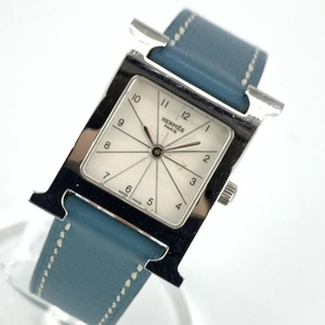 HERMES Hermes HH1.210 H watch silver dial blue Gene *Q stamp lady's leather belt quarts wristwatch control 33939