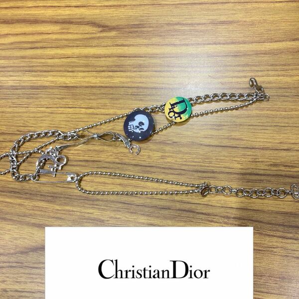 激レア Christian Dior クリスチャンディオール ネックレス スカル 安全ピン アクセサリー マルチチェーンネックレス