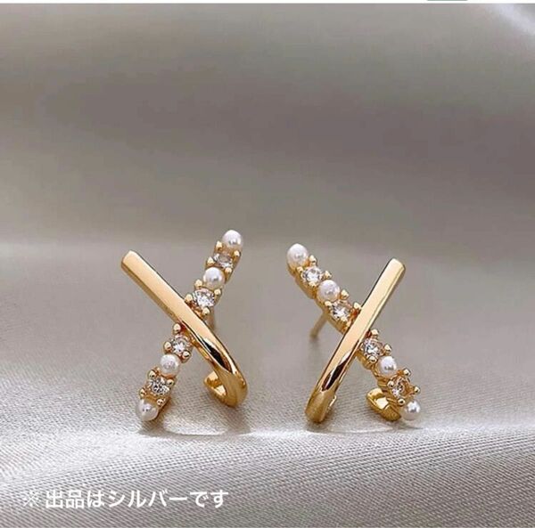 ピアス　シルバー　クロス　パール　綺麗　