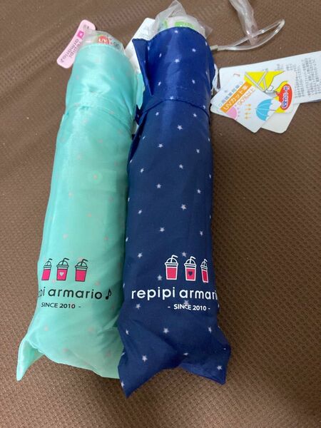 【repipi armario】折りたたみ傘　2本セット　ネイビー　ミントグリーン55cm レピピアルマリオ 折り畳み傘 晴雨兼用