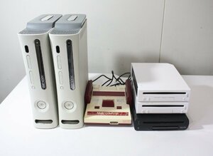 F4384【ジャンク】Wii本体　RVL-001 2台 WUP-101 32GB 1台 XBOX360 CONSOLE 2台　ファミコン1台 まとめ売り