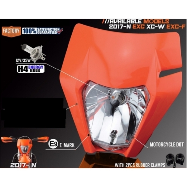 【国内在庫あり 送料無料】 KTM EXC EXC-F SX-F XC-W 17- ヘッドライト ライトカウル H4 35/35W オレンジ エンデューロ オフロード