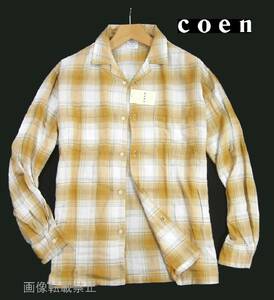 新品 ▲ ユナイテッドアローズ　コーエン COEN　オンブレーチェック 長袖シャツ　L　ベージュ系 マスタード　ふんわり コットンレーヨン