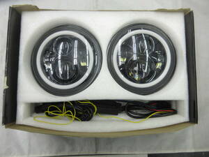 【訳あり展示処分品】7インチ　リング付　LEDヘッドライト　2個SET　DRL/ウィンカーハーネス・H4コネクター付き　H4