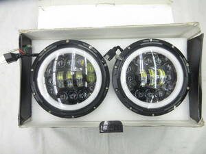 【展示処分品】7インチ　リング付　LEDヘッドライト　2個SET　DRL/ウィンカー付き　H4