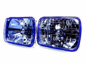 汎用 角型 角灯 ブルー クリスタル ヘッドライト ガラスレンズ 青 左右 フロントヘッドランプ ポジション付 H4流用 台湾製 送料無料