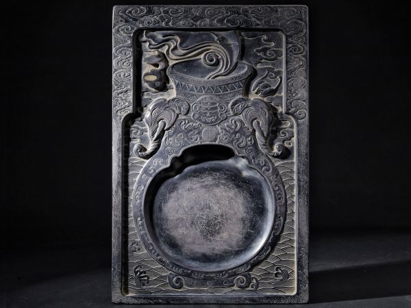 古びた蔵『清代 紫端石彫り 有鳳来儀文房端渓蓋硯 劉子壮銘』極細工