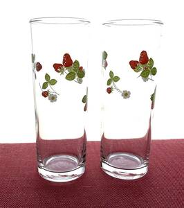  strawberry Showa Retro pop glass 2 piece set zon Be tumbler glass glass fancy . Sasaki glass stone . glass ate rear 