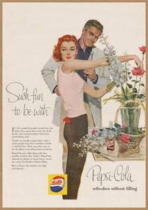 Pepsi Cola レトロミニポスター B5サイズ 複製広告 ◆ ペプシコーラ 王冠ロゴ 生け花 フラワーアレンジメント USAD5-275